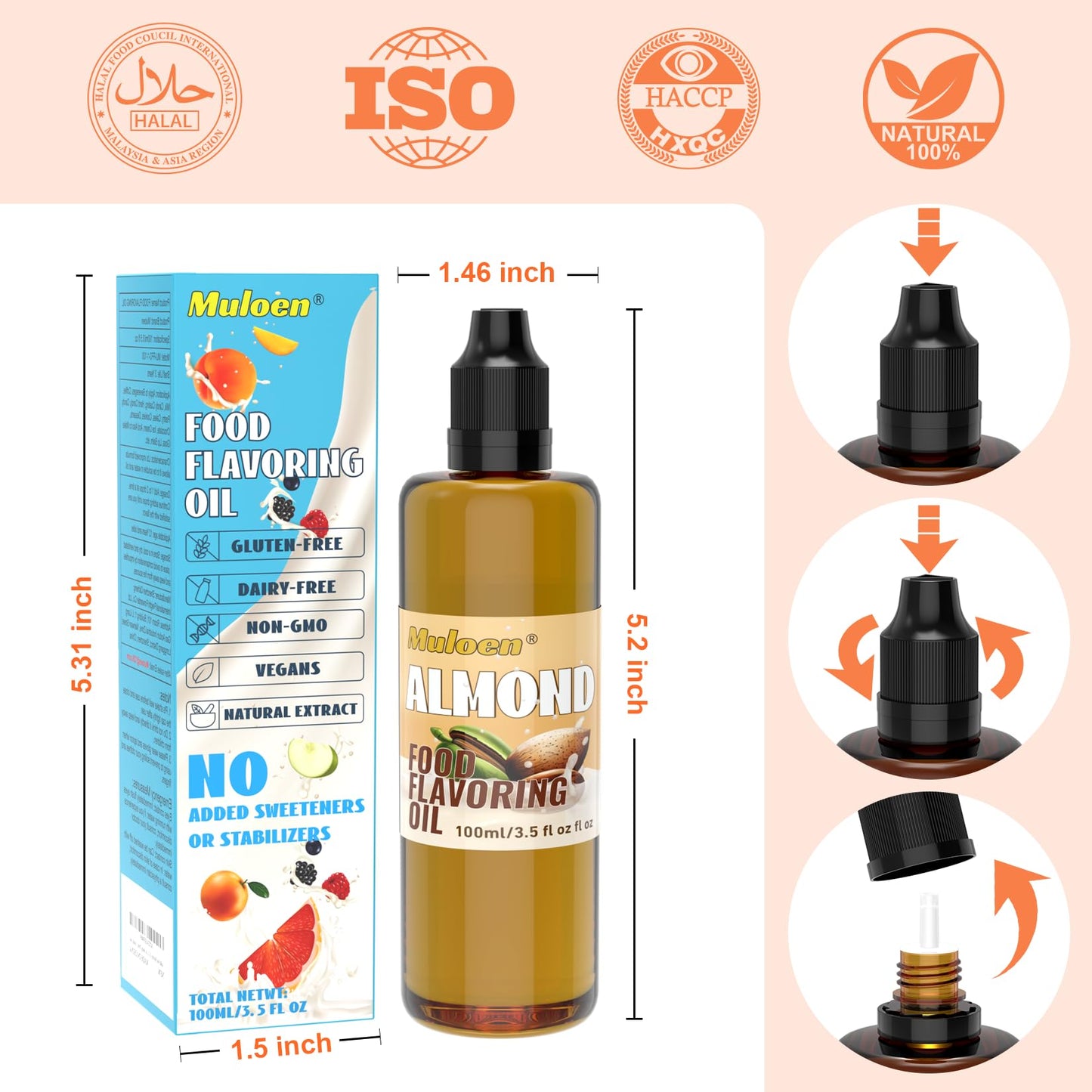 Almond Food Flavoring Oil - 3.5 Fl Oz Bottles Almond Flavor Concentrate for Food & Cosmetics - Almond Flavoring Oil for Baking,