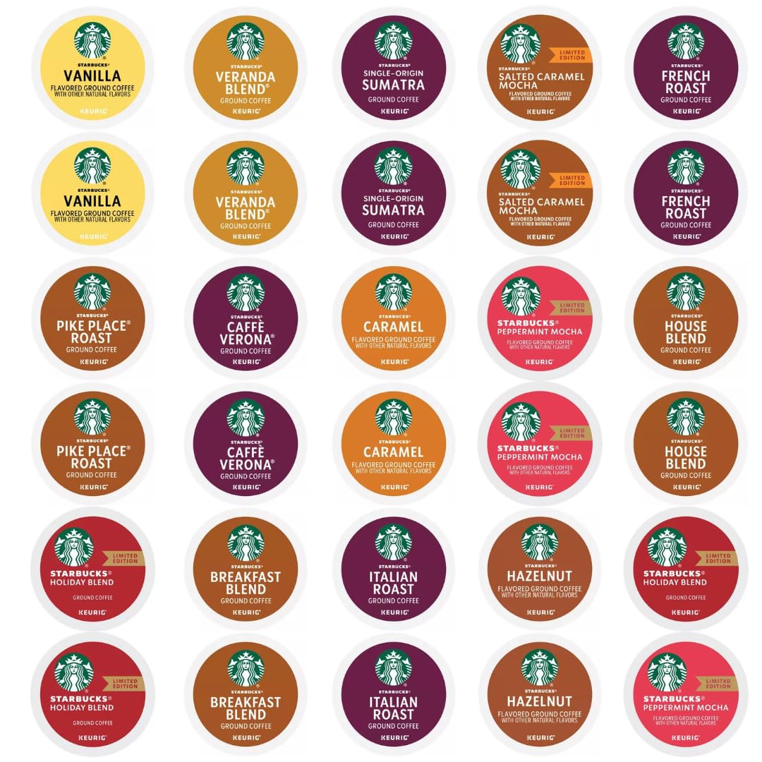 KUPIX Starbucks Variety Pack K-Cup Coffee Pods, 30 Count, 15 Unique Flavors for Keurig malt-inspired