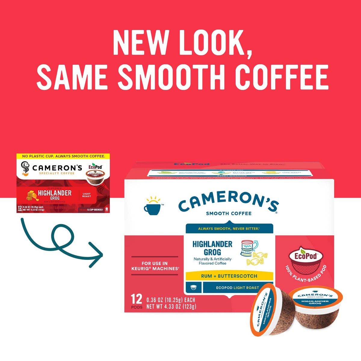 Cameron s Coffee Single Serve Pods, Light Roast, Flavored - Highlander Grog, 12 Count (Pack of 6)