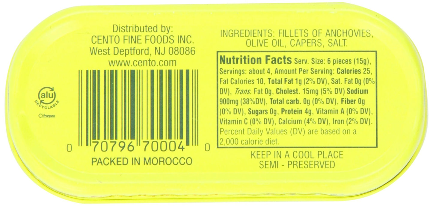 Cento Rolled Fillet Anchovies, 2 Ounce Tins (Pack of 25)