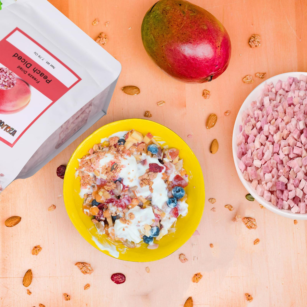 WZQLAOYS Freeze Dried Diced Peaches 220g 100% Natural for Baking, Tea, Smoothies, Yogurt, Cake Decoration