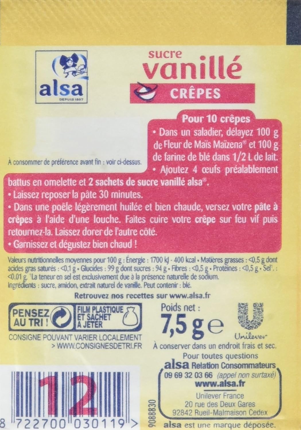 Alsa Vanilla Flavored Sugar with Natural Extract, 12 x 7.5 g Pack