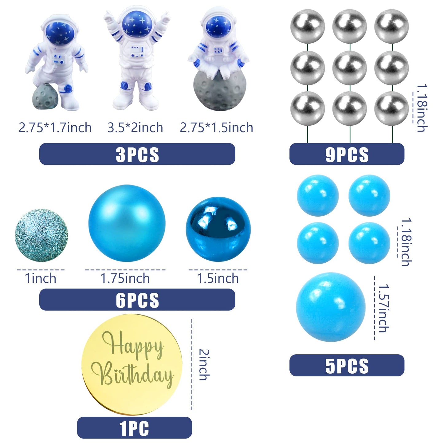 24 Pcs Space Cake Toppers Outer Space Astronaut Figurines Cake Decorations For Space Theme Baby Shower Birthday Party Supplies (