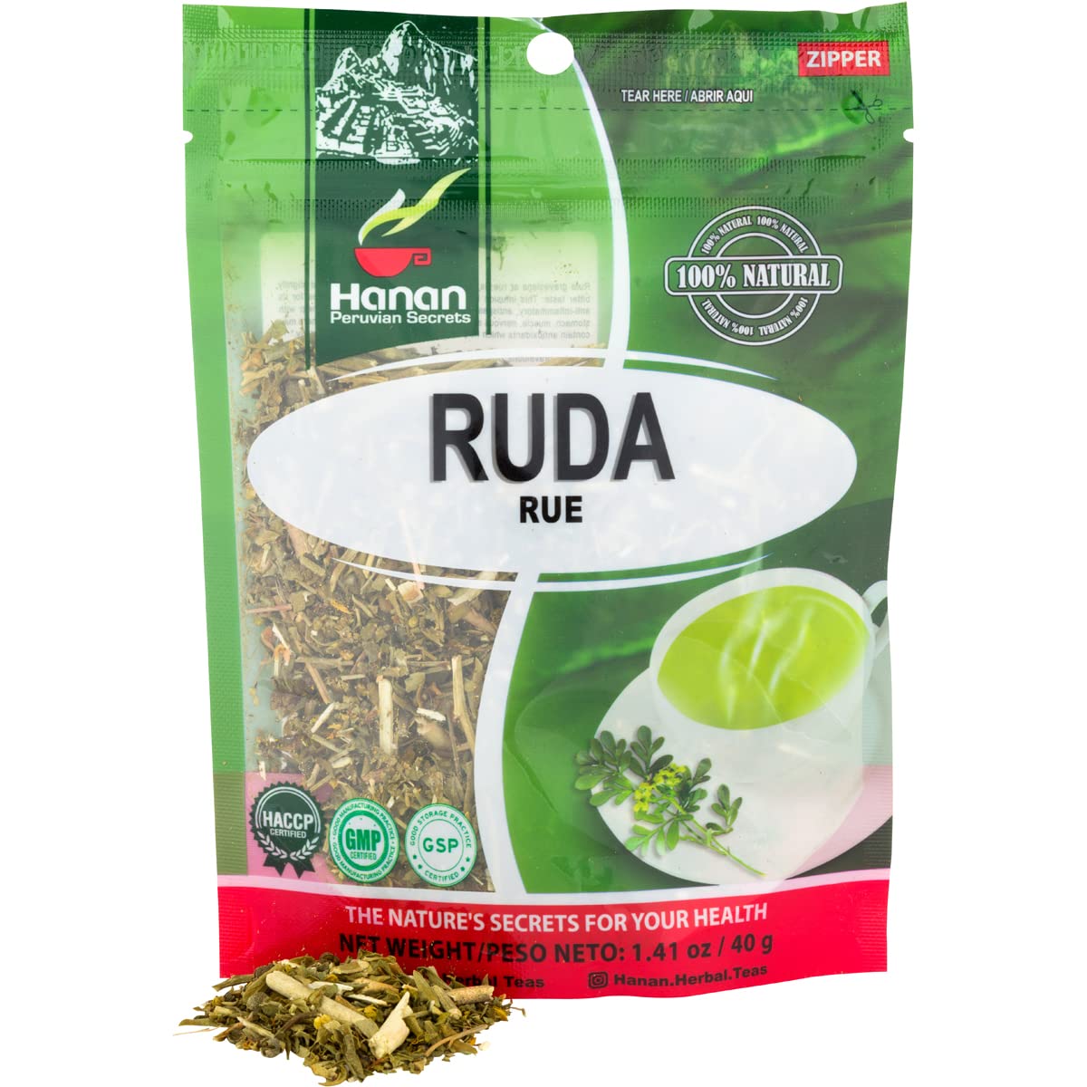 HANAN PERUVIAN SECRETS Ruda Rue Leaves 100% Natural Culinary & Relaxation Aid 1.41oz / 40g (Pack of 6)