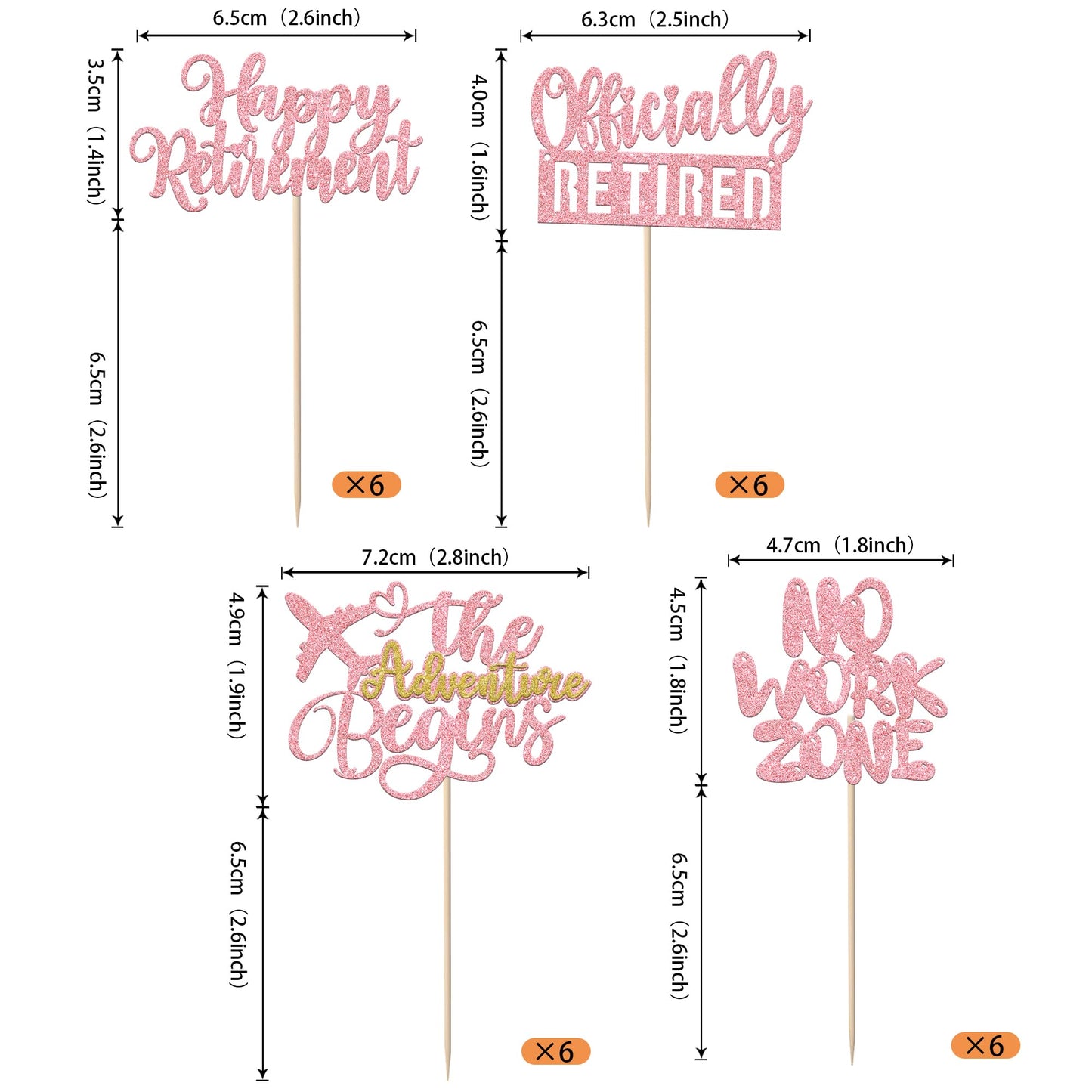 Rssta i Cupcake Toppers, Happy Retirement Theme, Pink Paper Picks, 24 Pack