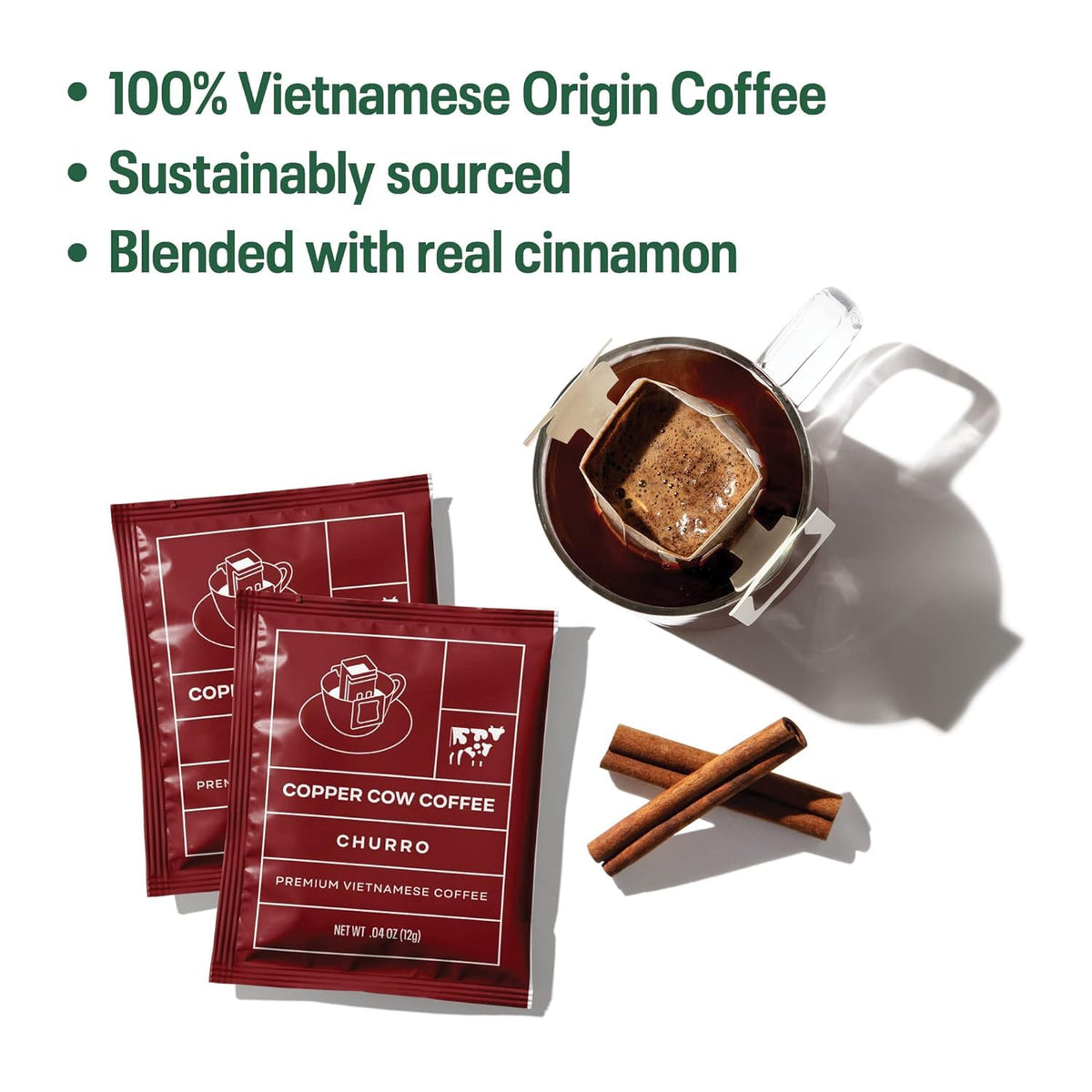 Copper Cow Coffee Premium Vietnamese Coffee: Single-Serve Churro Coffees (Includes: 16 Churro Coffees)