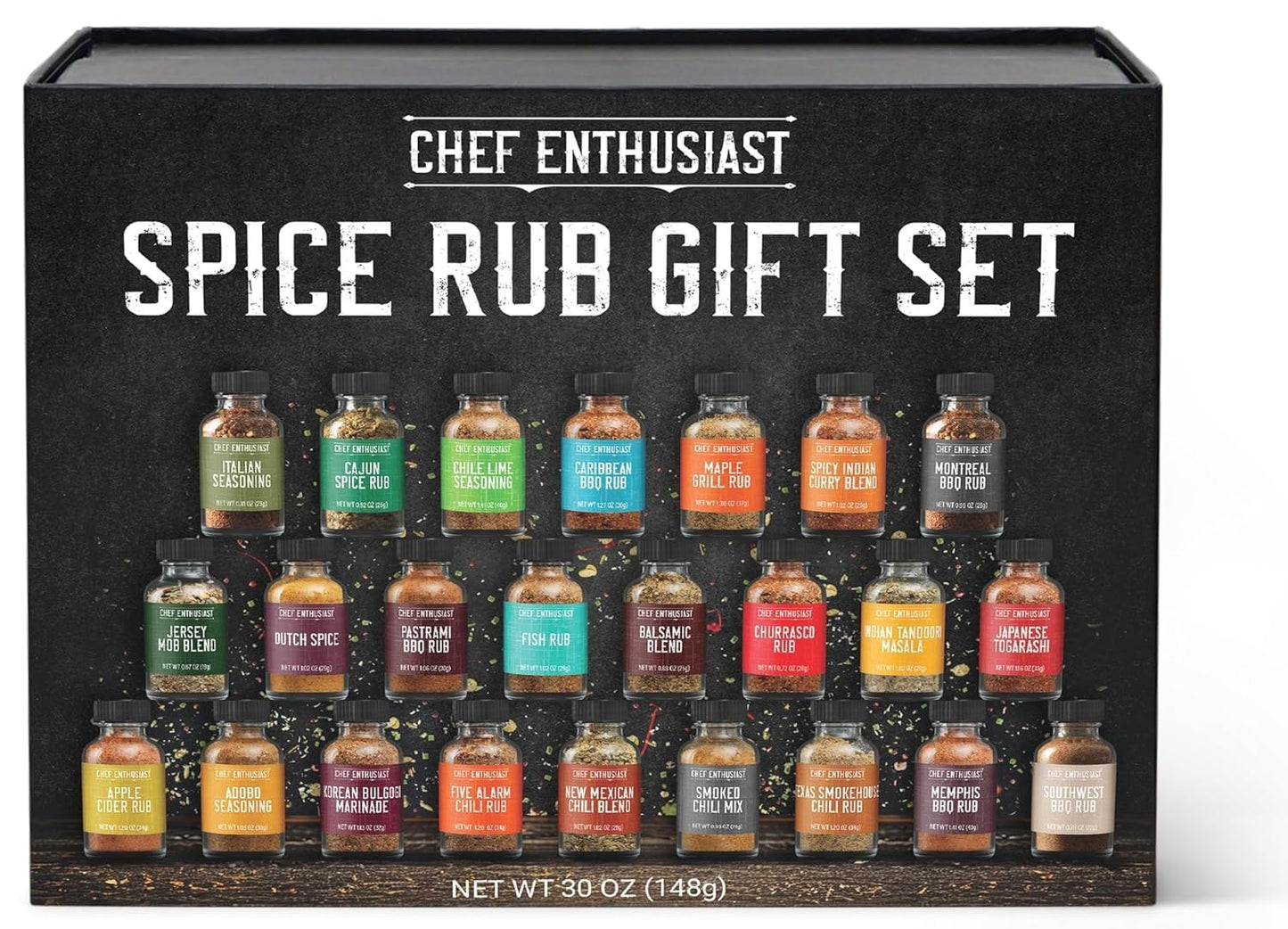 Chef Enthusiast Grilling Spices & Seasoning Set - 24 Gourmet BBQ Spice Rubs - 1 Ounce (Pack of 24) - Kosher Gift Set