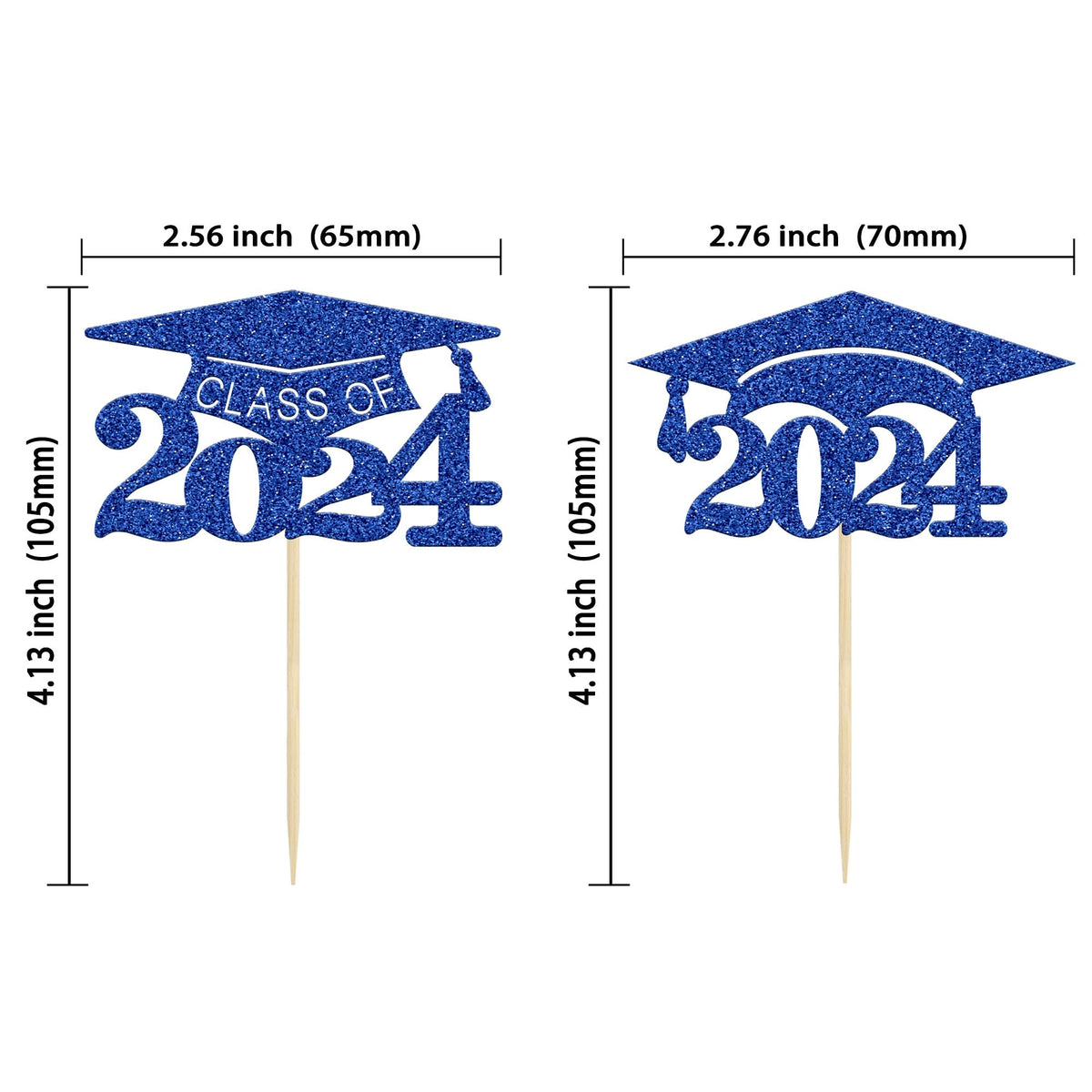 Gyufise 24Pcs 2024 Graduation Cap Cupcake Toppers 2024 Glitter Class Of 2024 Grad Cap Cupake Picks For 2024 Graduation Theme Par