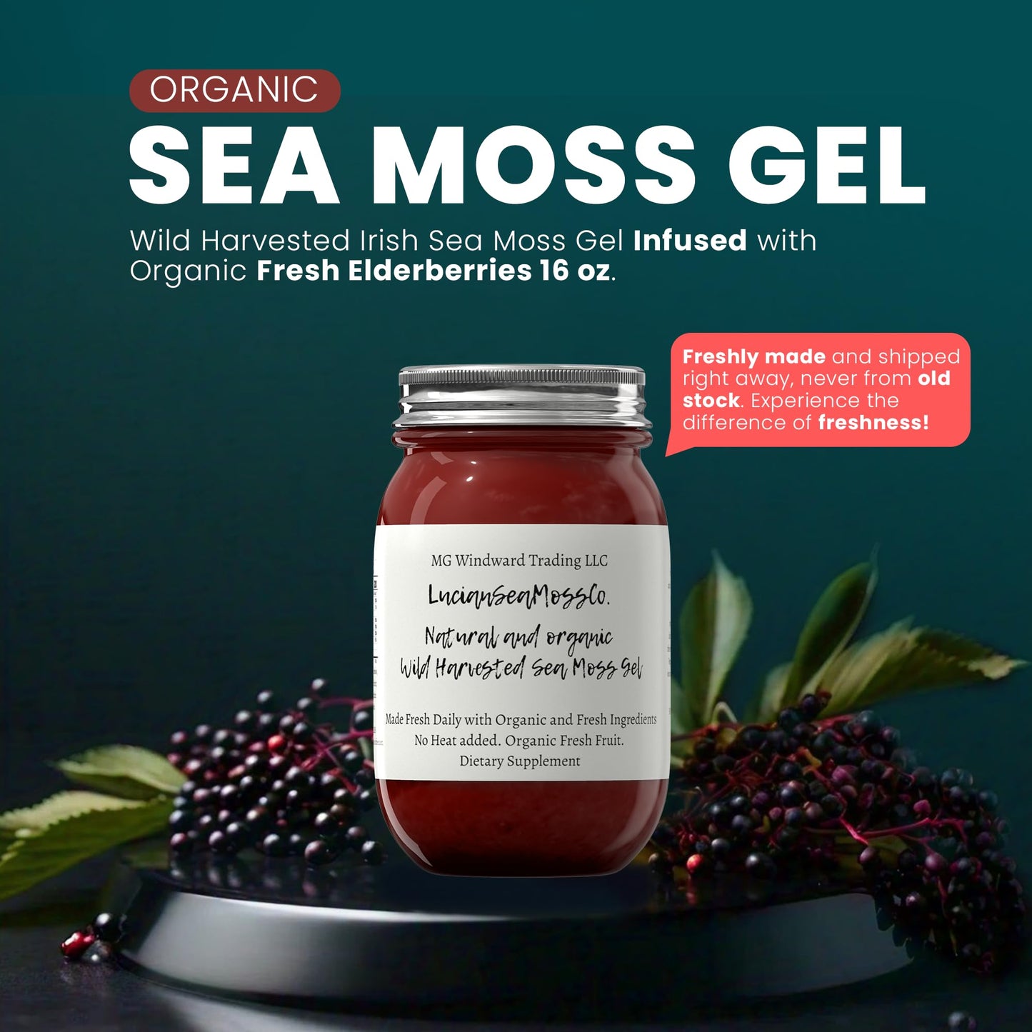 MG Windward Trading LLC Organic Purple Sea Moss Gel - 16 oz, Wild Harvested, Immune Support, Antioxidants