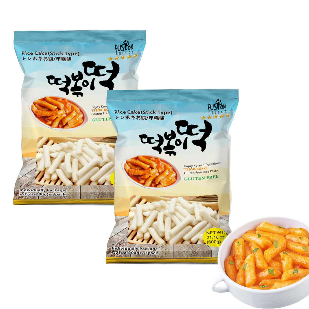 Fusion Select 2 Packs Korean Rice Cakes - Tteokbokki Stick Gluten Free 21.16oz Per Pack