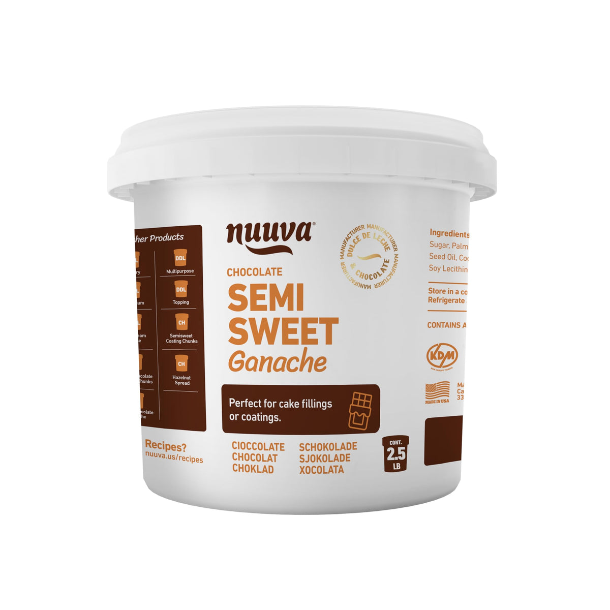 Nuuva Foods Chocolate Semisweet Ganache | Perfect For Dubai Chocolate Bar  Cake & Truffle | Cocoa For Baking Pastries & Snacks | 2.5 Lbs