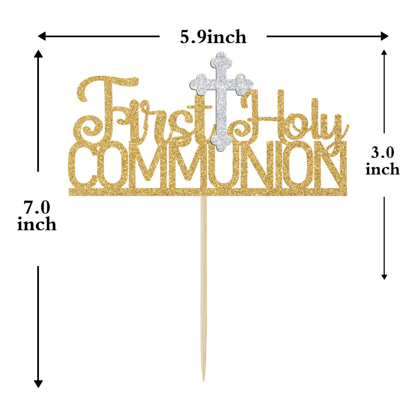 OASISGUEST First Communion Cake Topper, Gold Glitter, 2.76 x 0.04, Baptism Decoration for Kids, Baby Shower, First Birthday