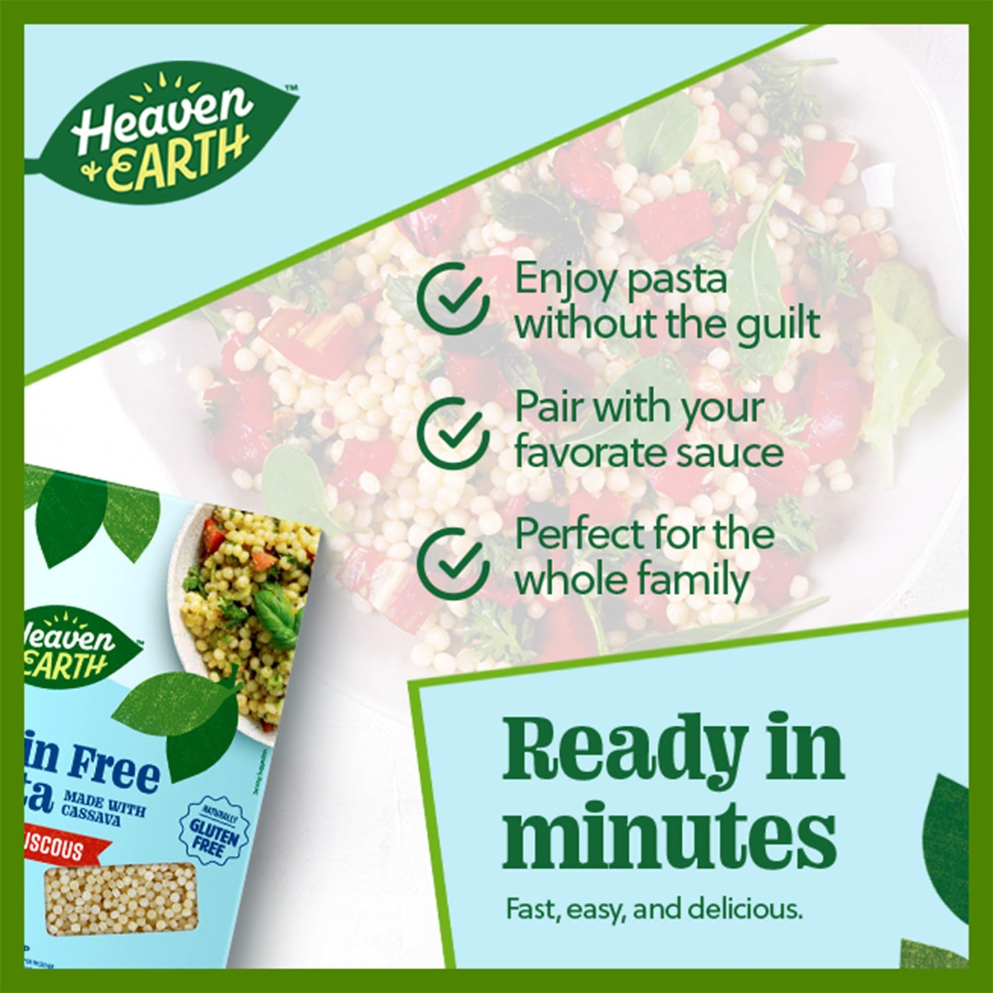 Heaven & Earth Grain Free Pasta, Cassava Pearled Couscous, 8oz (3 Pack) | Paleo Pasta | Vegan | Certified Gluten Free | Kosher f