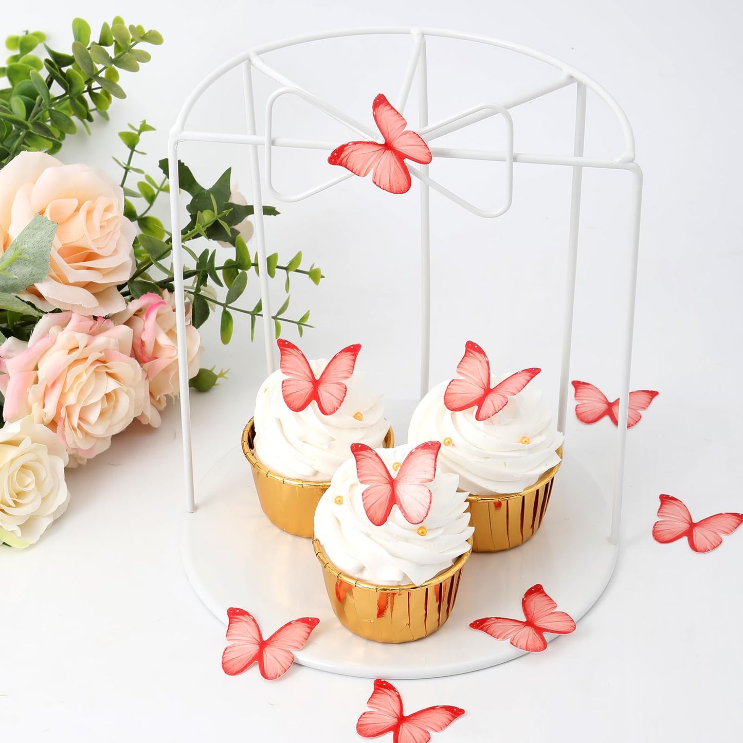 YOcity 48PCS Wafer Paper Butterfly Cake Toppers, Red Edible Butterflies for Cake Decorations, Cupcake Toppers, Rice Paper