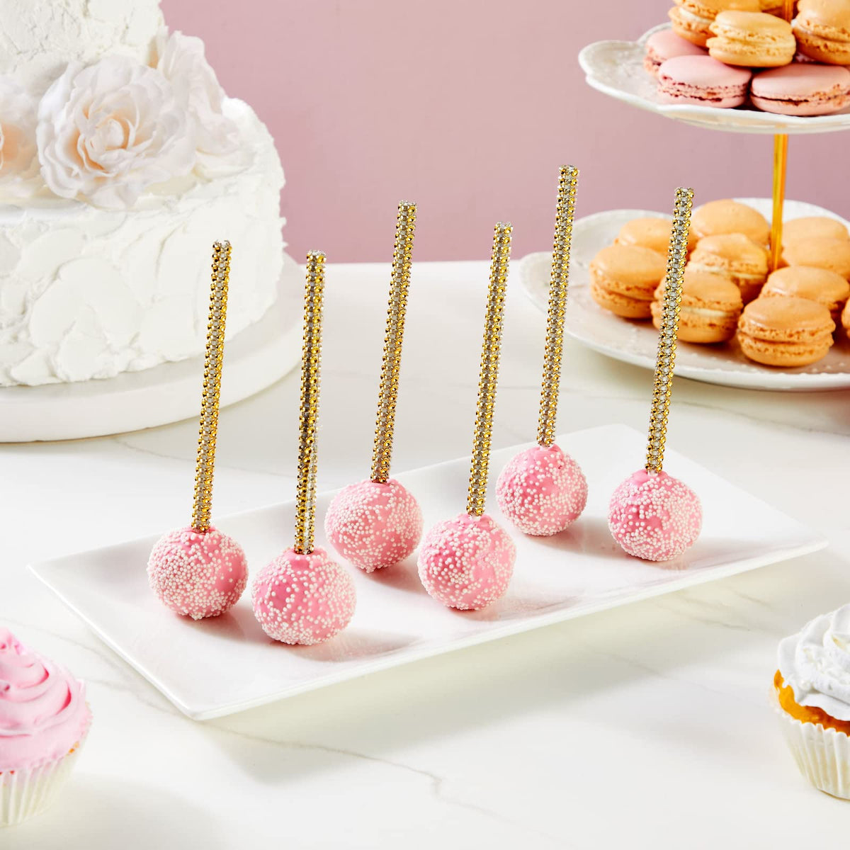 Sparkle And Bash 36 Pack Rhinestone Gold Cake Pop Sticks For Candy Apples, Lollipops, Dessert Bar (6 In)