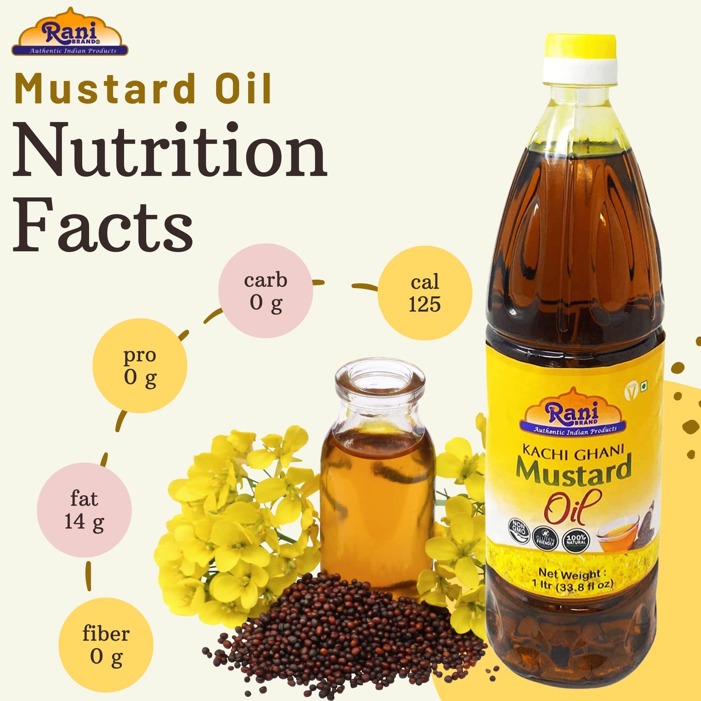 Rani Mustard Oil (Kachi Ghani) 169 Ounce (5 Liter) NON-GMO | Gluten Free | Vegan | 100% Natural | Kosher