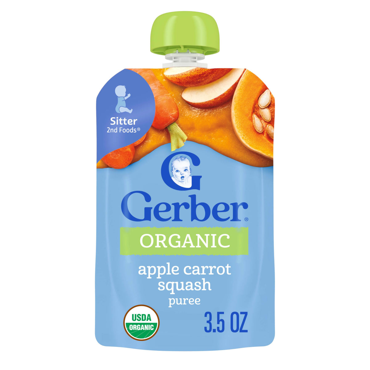 Gerber Organic Apples, Carrots, Squash Baby Food, 3.5 Oz Pouch