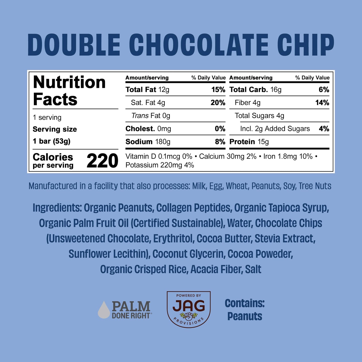Justnosh ?D?Ouble Chocolate Chip Collagen Protein Bars – 15G Protein, 10G Collagen | Gluten & Dairy Free, Low Fodmap, Seed Oil Free (12 Pack)