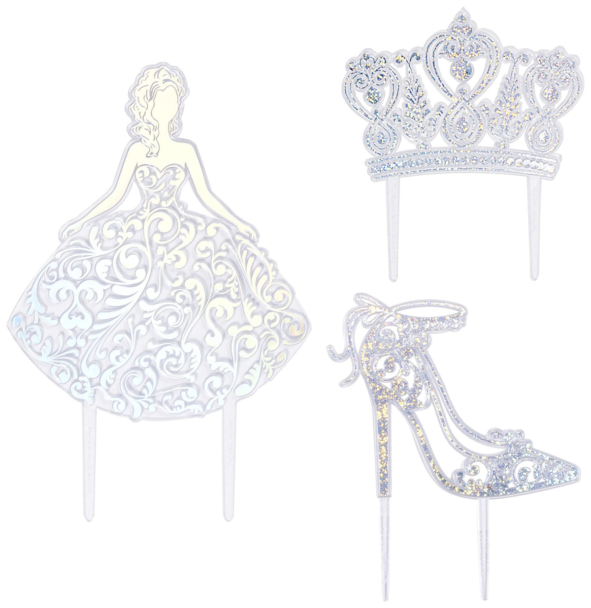 Decopac Quinceanera Cake Topper, Glitter Cake Topper, Silver Cake Decoration, 3 Piece Set
