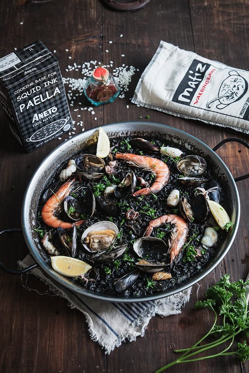 Aneto Squid Ink Paella Cooking Base Broth | 33.83 ounces | 1 Pack | 100% Natural Ingredients |