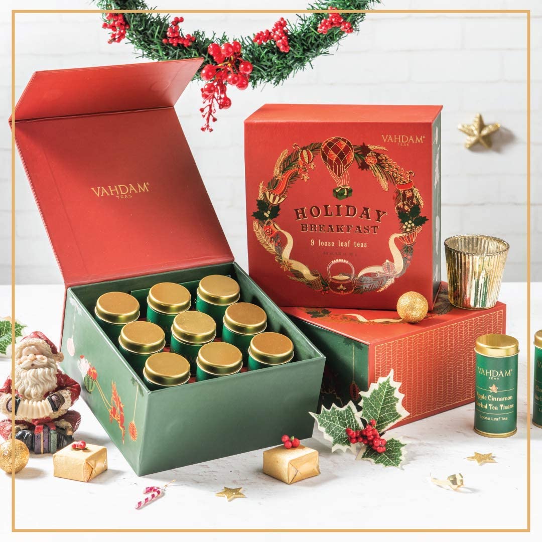 Vahdam, Christmas Tea Gift Set - Holiday Breakfast Tea, 9 Tea Blends In Luxury Gift Box | Christmas Gifts For Women & Men, Holiday Tea Gift Box | Christmas Gifts Idea | 180Gm
