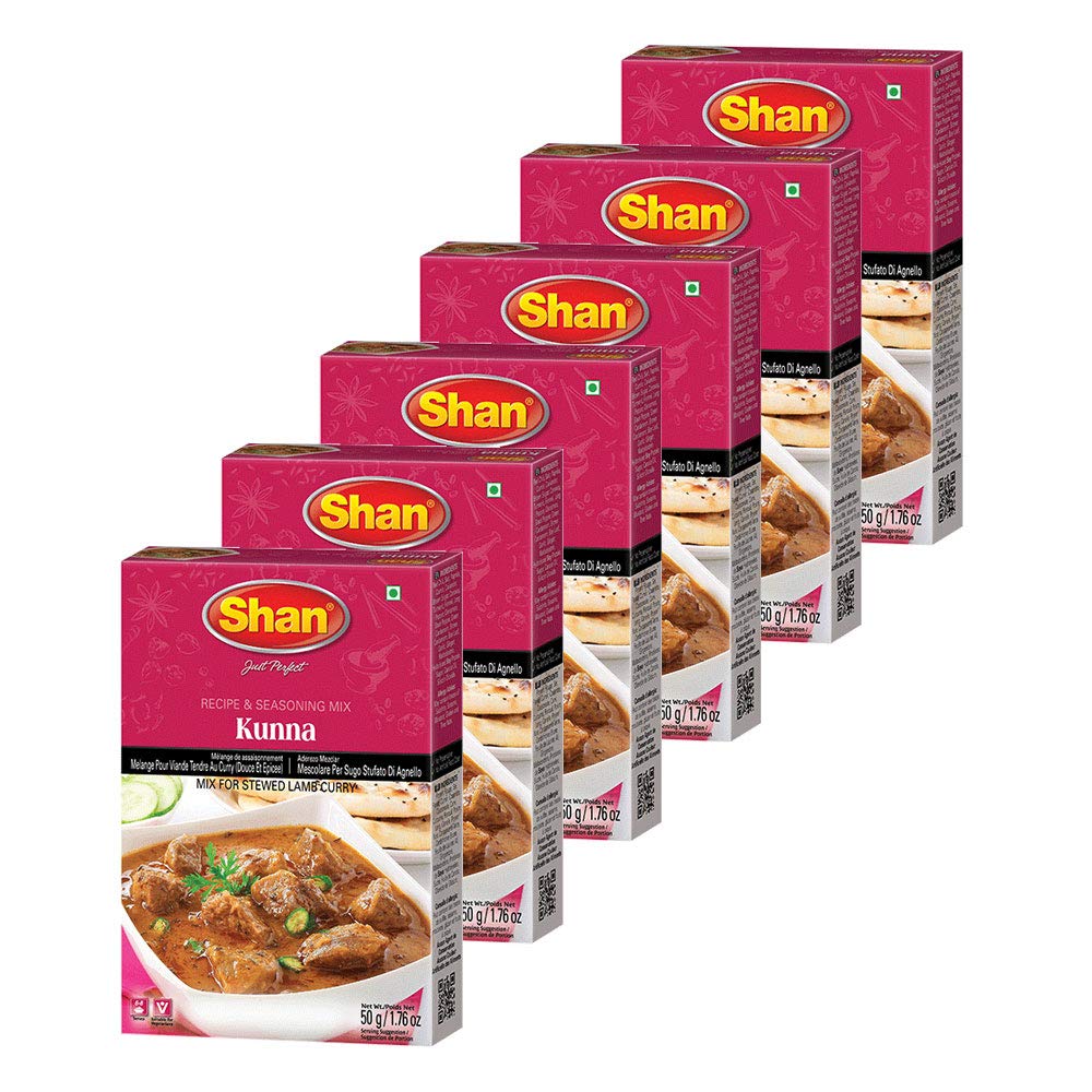 Shan Kunna Recipe and Seasoning Mix - Spice Powder for Stewed Curry - Pack of 6 - Vegetarian - Airtight Bag in Box