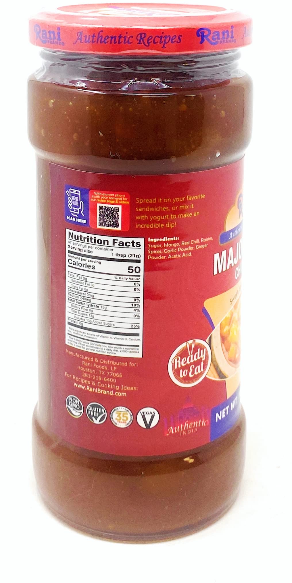 Rani Major Grey Mango Chutney (Indian Preserve) 18Oz (1.1Lbs) 500G Glass Jar, Ready To Eat, Vegan ~ Gluten Free, All Natural, No