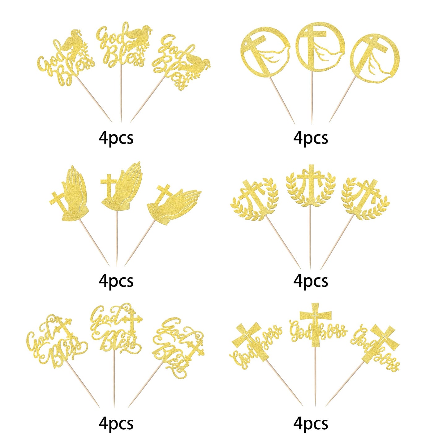 YCTHUNFISH Cupcake Toppers Glitter Cross Decorations, 2.2x2.3 inches, Gold, for Religious Theme Party and Baby Showers
