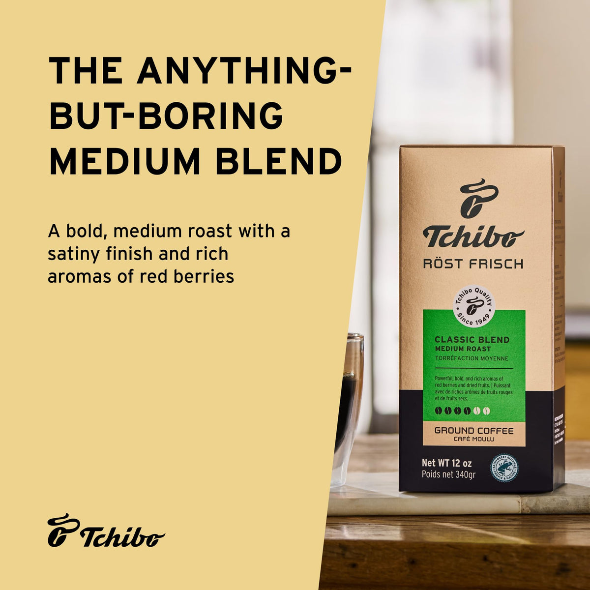 Tchibo Ground Coffee Classic Blend, Lightly Roasted Arabica, Intensity 3/6, 12 oz, Pack of 1