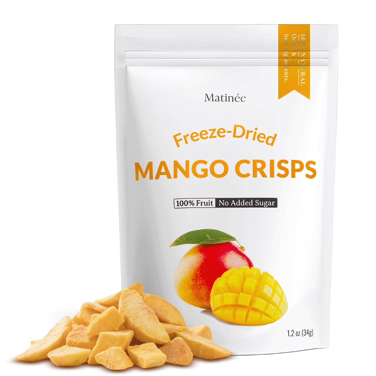 MATINÉE Freeze Dried Mangoes, Dehydrated Fruit Snack, Vegan, Non-GMO, 1.2oz (Pack of 4)