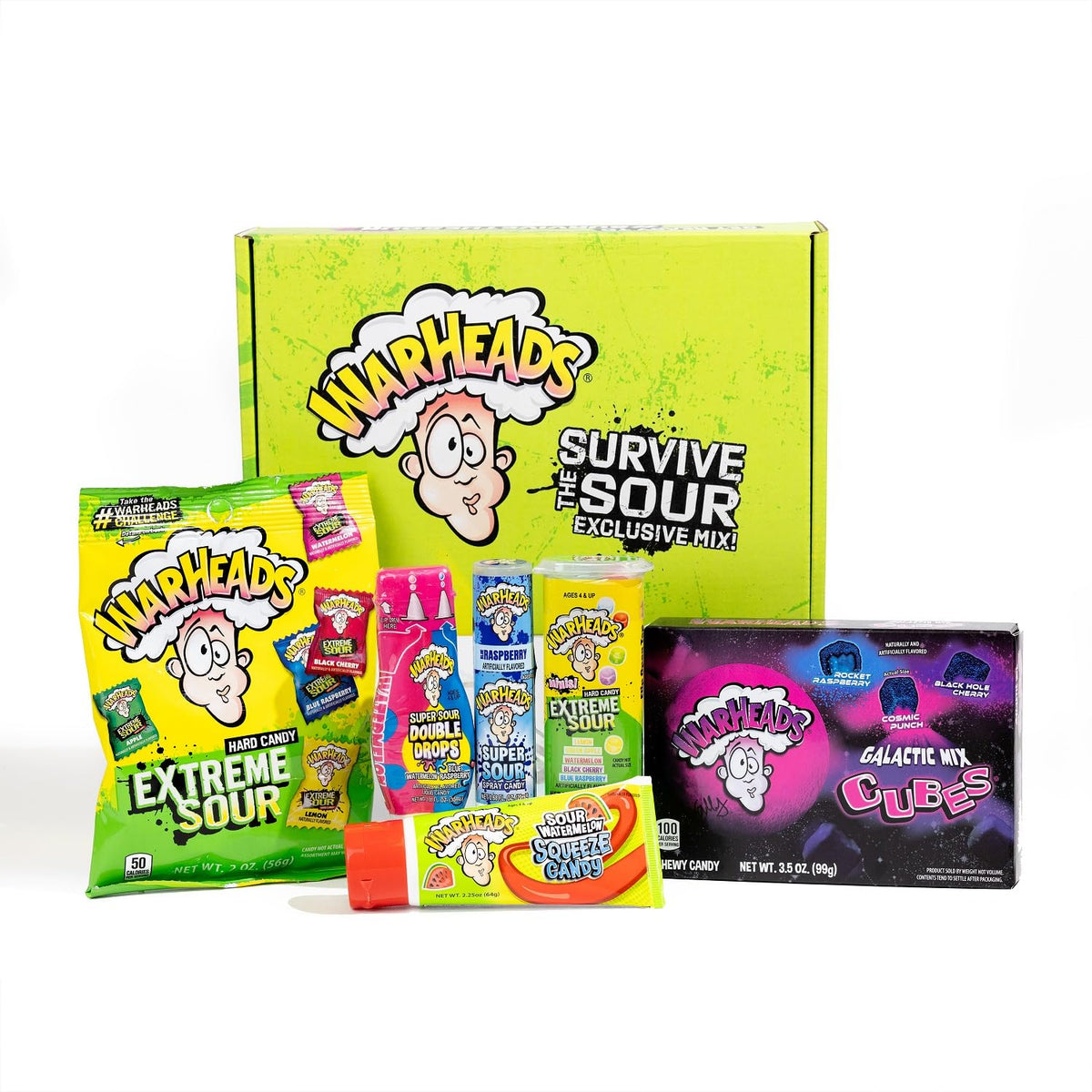 WARHEADS Survive The Sour Specialty Box - Sour Candy Challenge Variety Pack - 6 Candies of Different Levels of Sour for All Sour