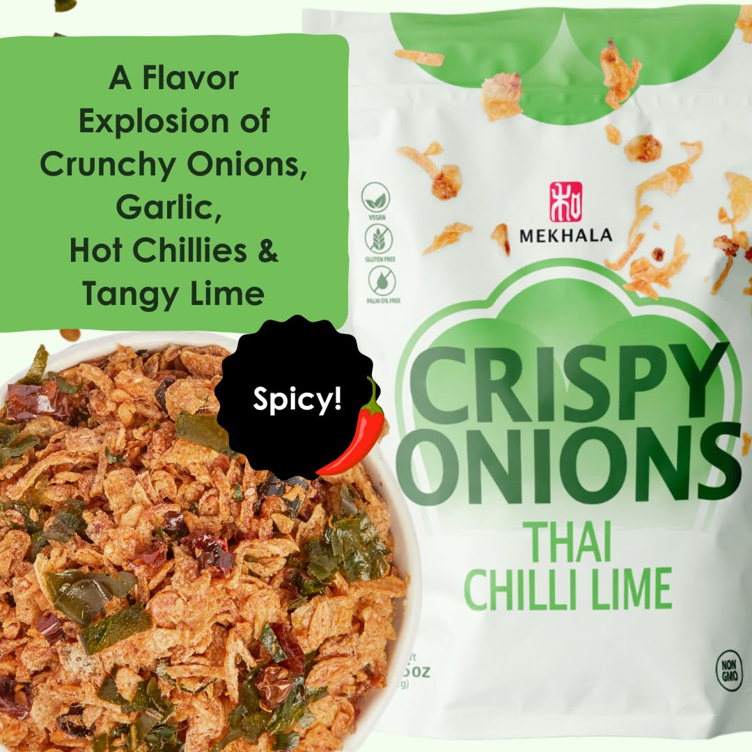 Mekhala Thai Chili Lime Crispy Onions - Salad Toppings Crunchy Fried Onions For All-Purpose Seasoning Like Keto, Ramen Toppings, And Rice Gluten-Free | 2.5Oz