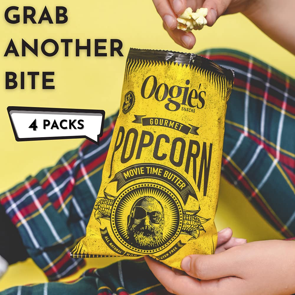 Oogie'S Gourmet Popcorn | 4 Pack | Movie Time Butter Flavor | Gluten Free Popcorn Snacks | 4.25 Ounce Big Bag