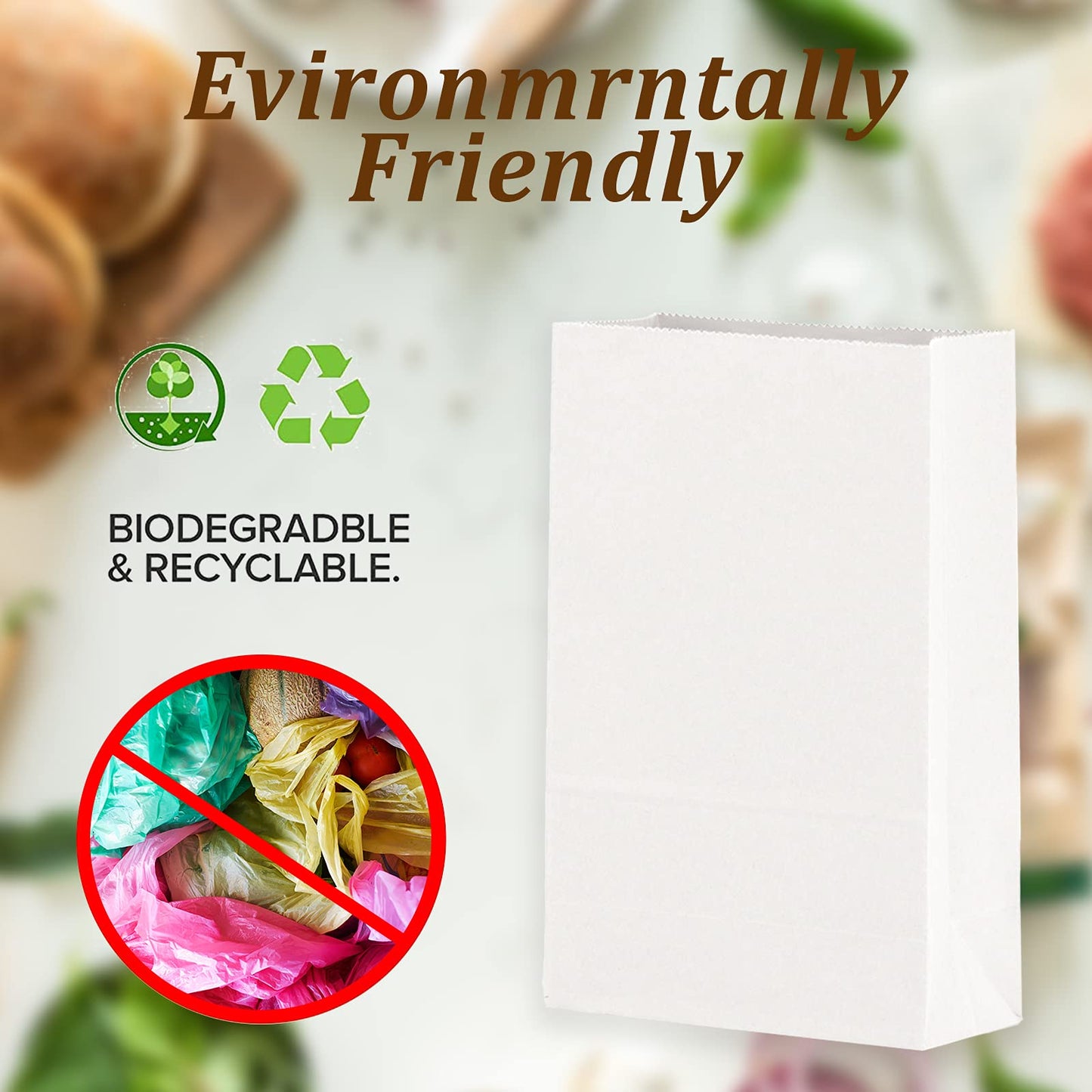 Paper Lunch Bags 100 Count Large White Lunch Bags White Paper Bags 8Lb White Lunch Sacks Strong For Small Business