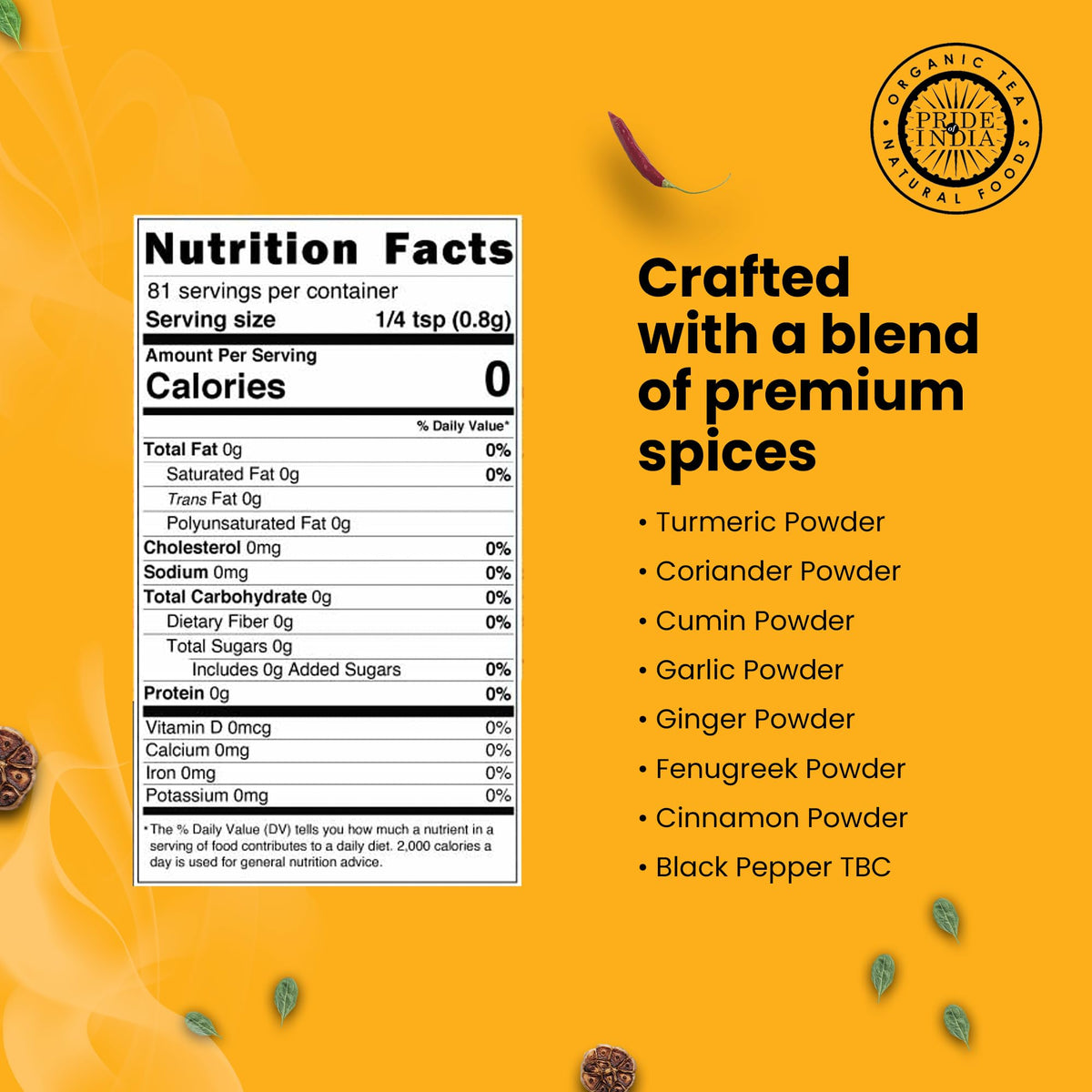 Pride Of India Turmeric Tandoori Rub - Gourmet Spice Blend, Vegan, Gluten-Free, 2.3 oz