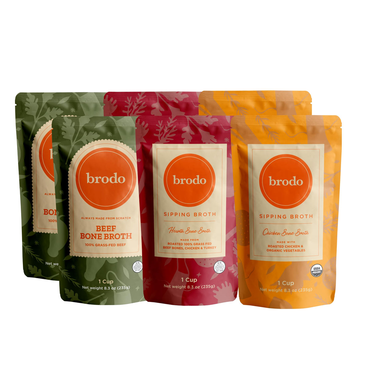 Brodo Organic Chicken Broth | Nutrient Dense, Chef Crafted Bone Broth in Single Serving Pouches | Not Made From Concentrate, No 