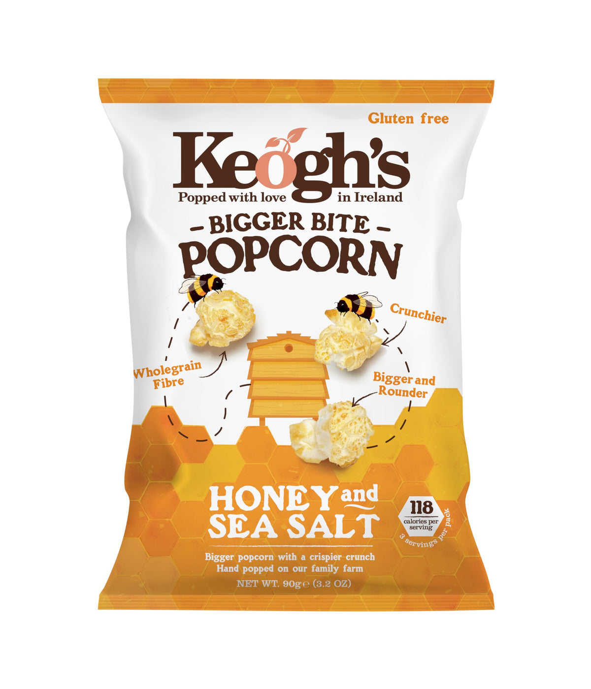 Keoghs Bigger Bite Honey & Sea Salt Popcorn, 90G (3.2oz), Pack of 3