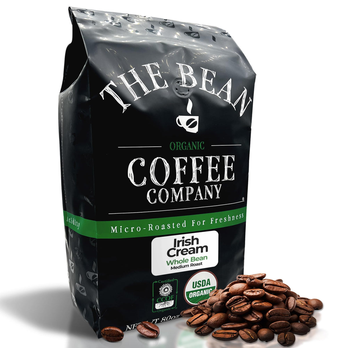 The Bean Organic Coffee Company Irish Cream, Medium Roast, Whole Bean Coffee, 5-Pound Bag