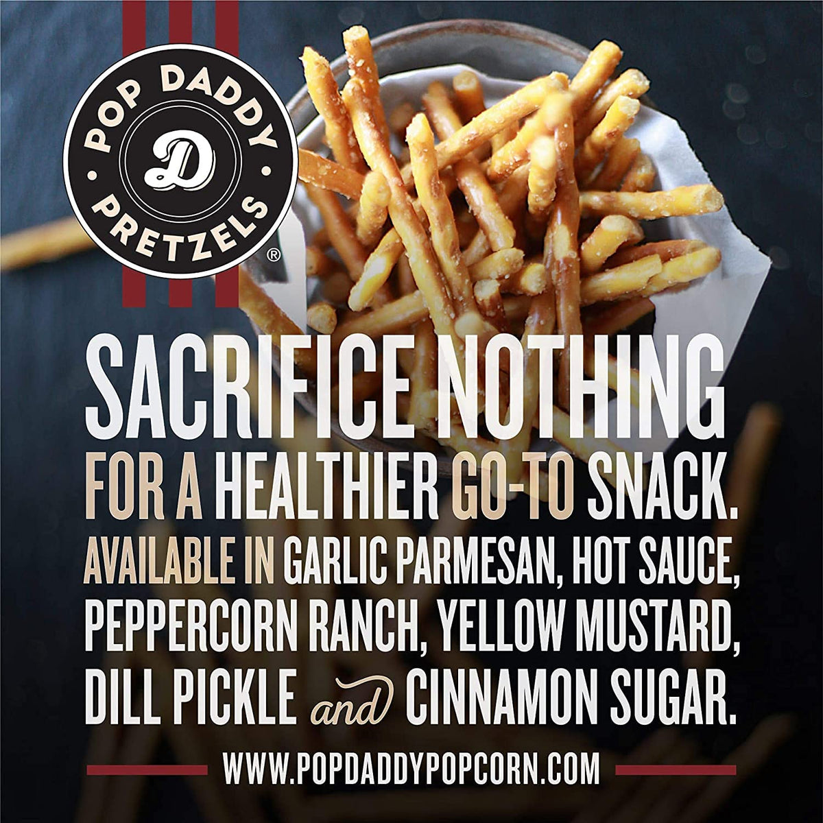 Pop Daddy Flavored Pretzels Sticks, Healthy Gourmet Pretzels, 7.5oz Variety Pack, 6 Pack, Garlic Parm (2), Peppercorn ranch (1),