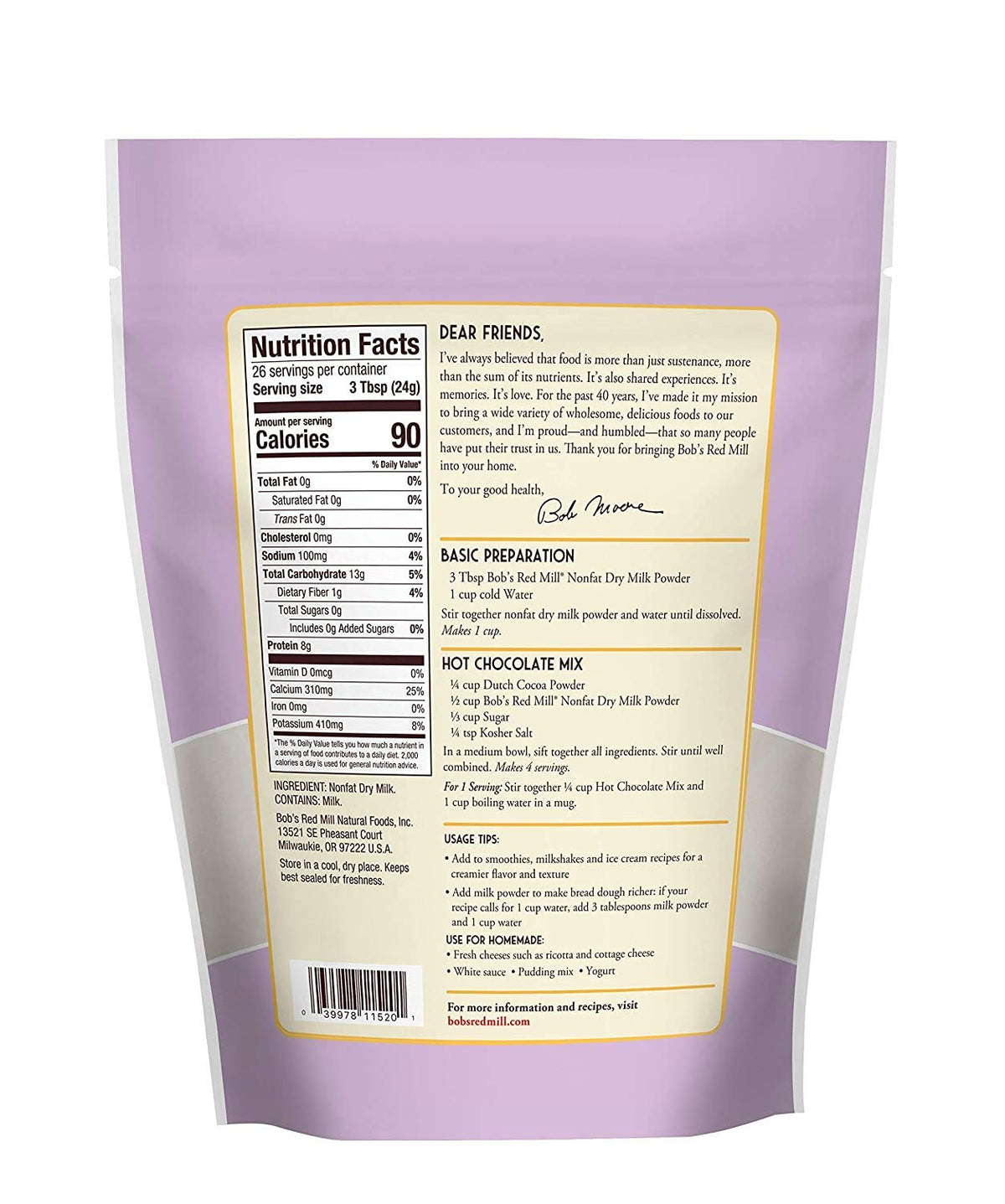 Bob'S Red Mill Non Fat Dry Milk Powder, 22 Oz (Pack Of 2)