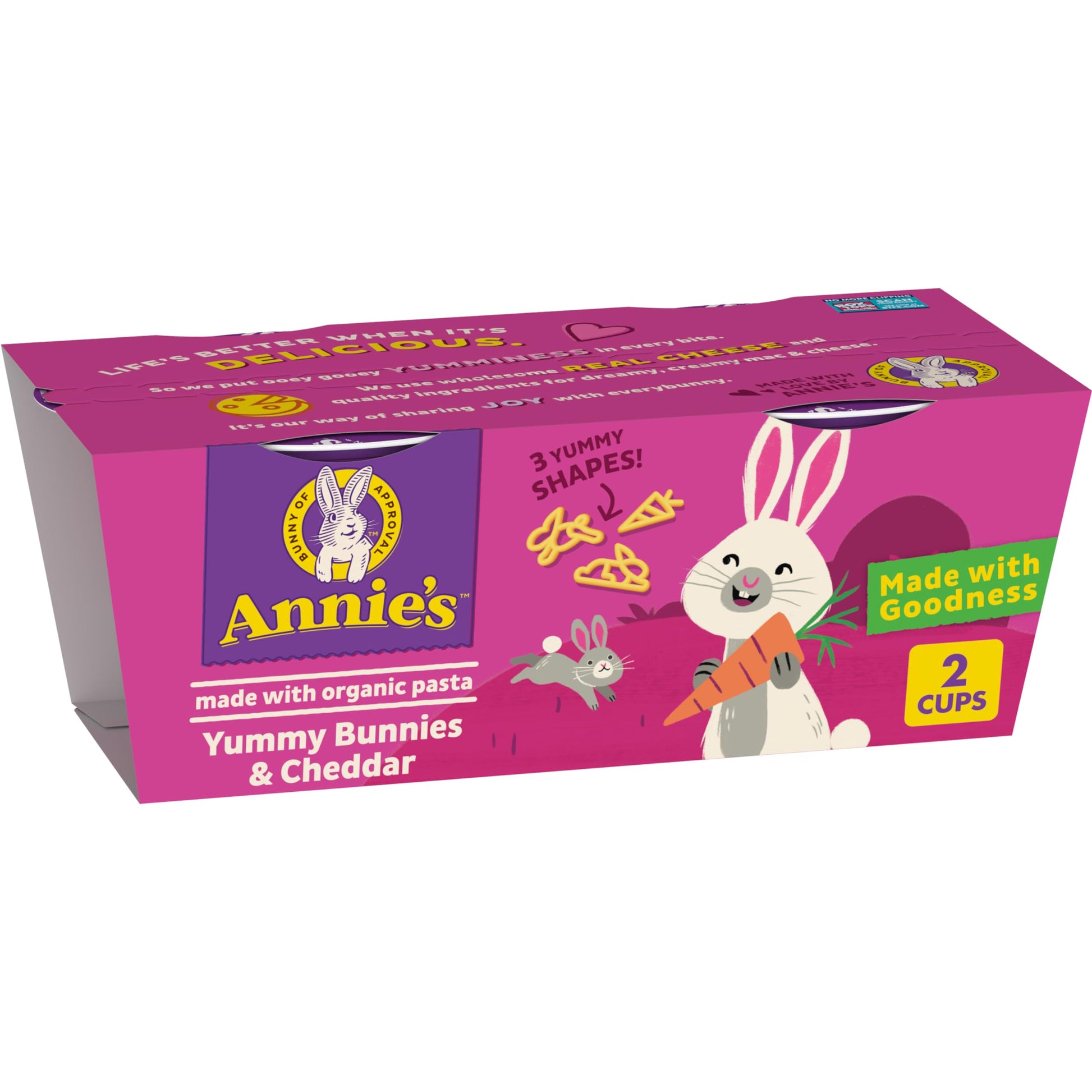 Annie's Microwavable Yummy Bunnies and Cheddar Macaroni and Cheese with Organic Pasta, Microwave Mac n Cheese Cup, 2 Cups, 2.8 o