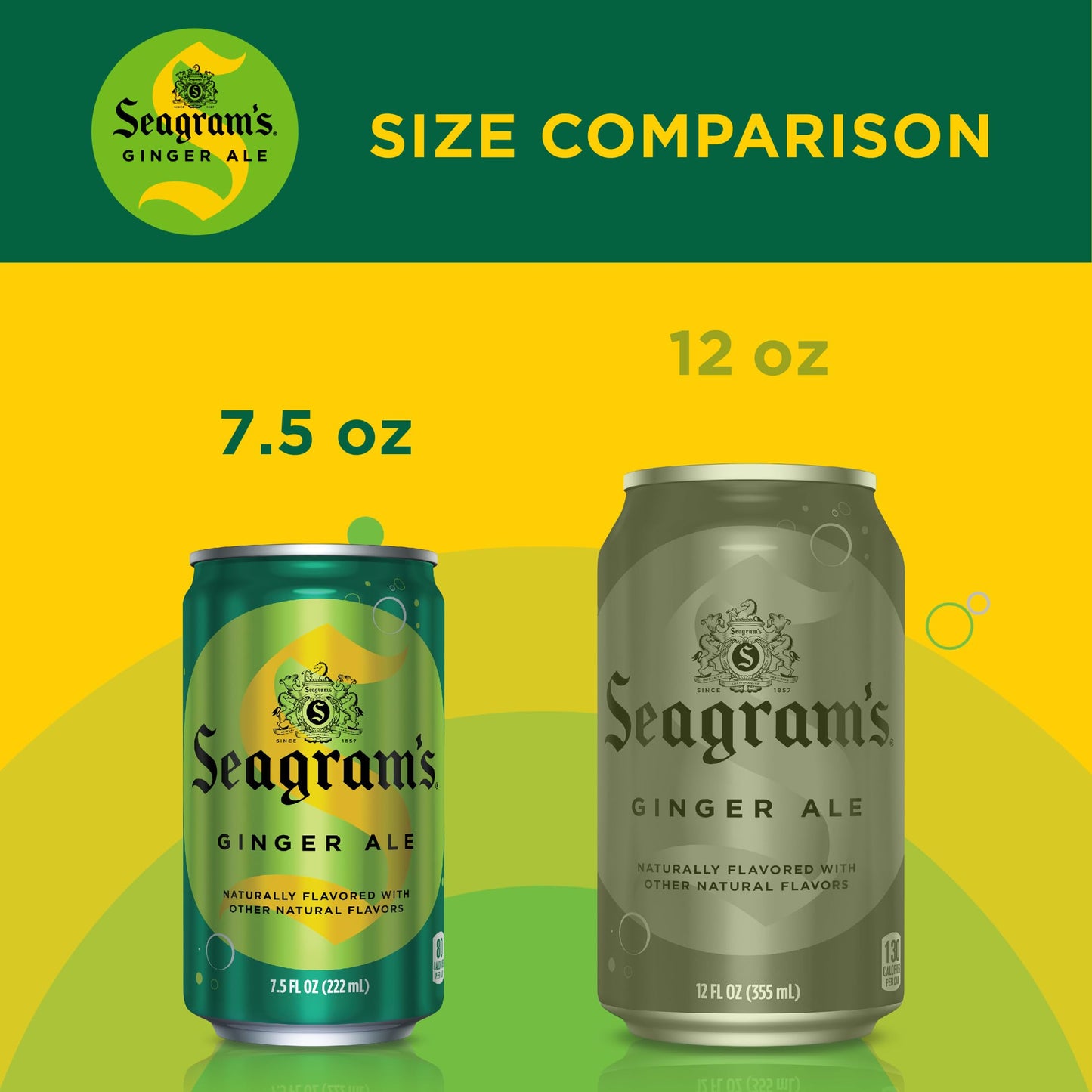 Seagrams Ginger Ale Soda Soft Drinks, 7.5 fl oz, 10 Pack, Gold