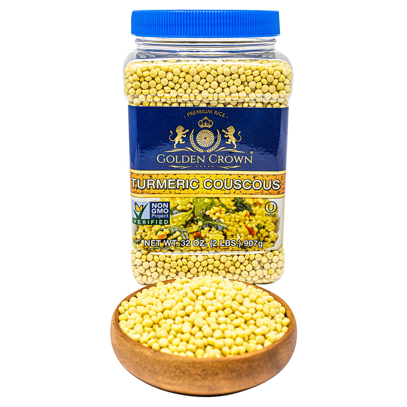 Golden Crown Premium Turmeric Couscous - 32 oz (2Lb), Premium Quality Non GMO Project Verified, Having No Cholesterol Vegan + Na