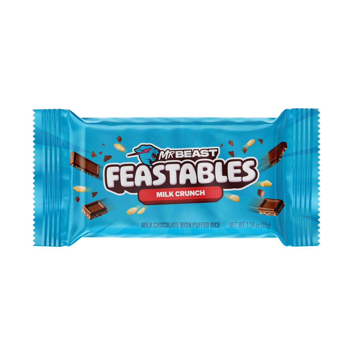 Feastables Milk Chocolate Crunch Chocolate Bar, 1.24 oz (35g), 24 count