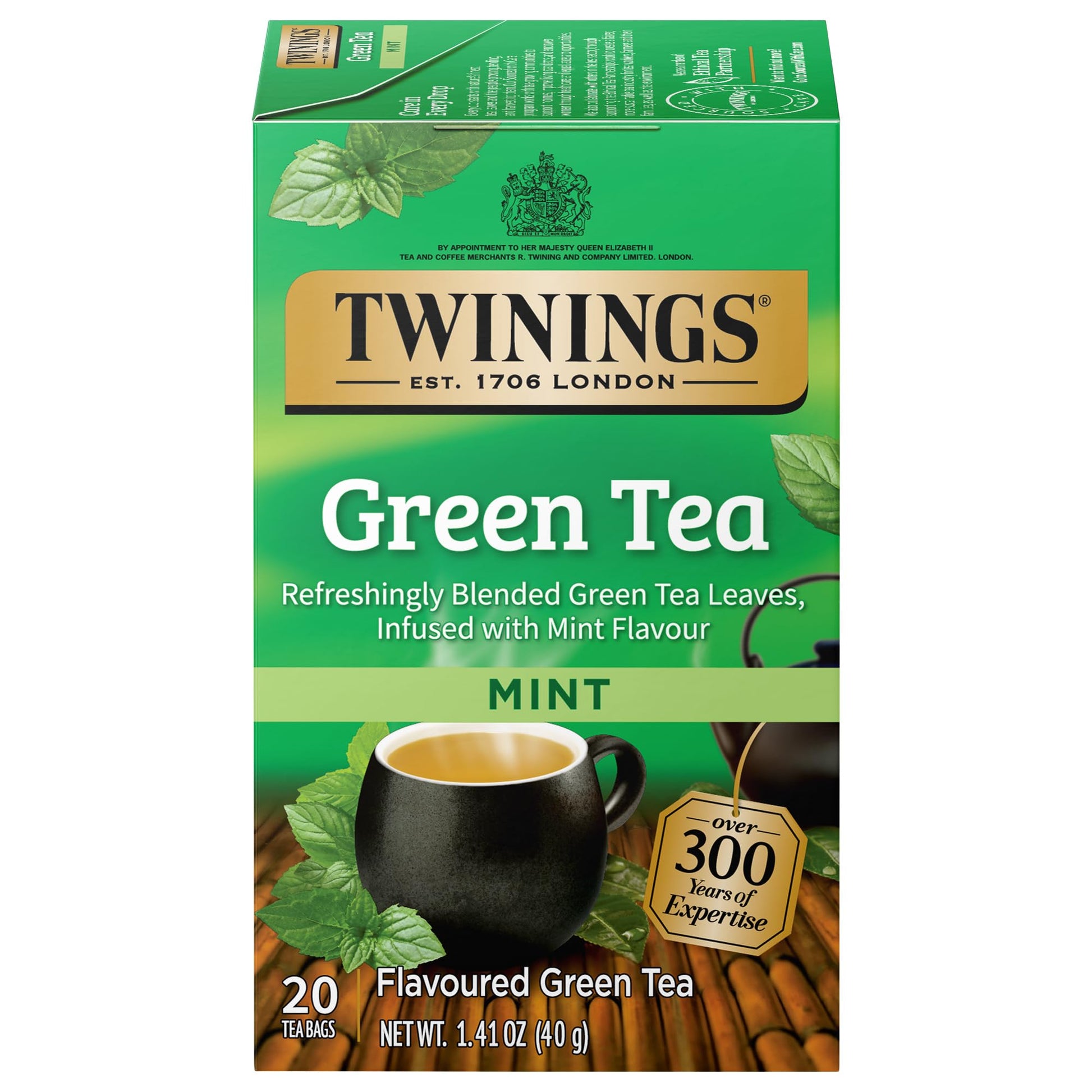 Twinings Green Tea With Mint Individually Wrapped Bags, 20 Count (Pack Of 6), Invigorating Aroma, Caffeinated, Enjoy Hot Or Iced | Packaging May Vary