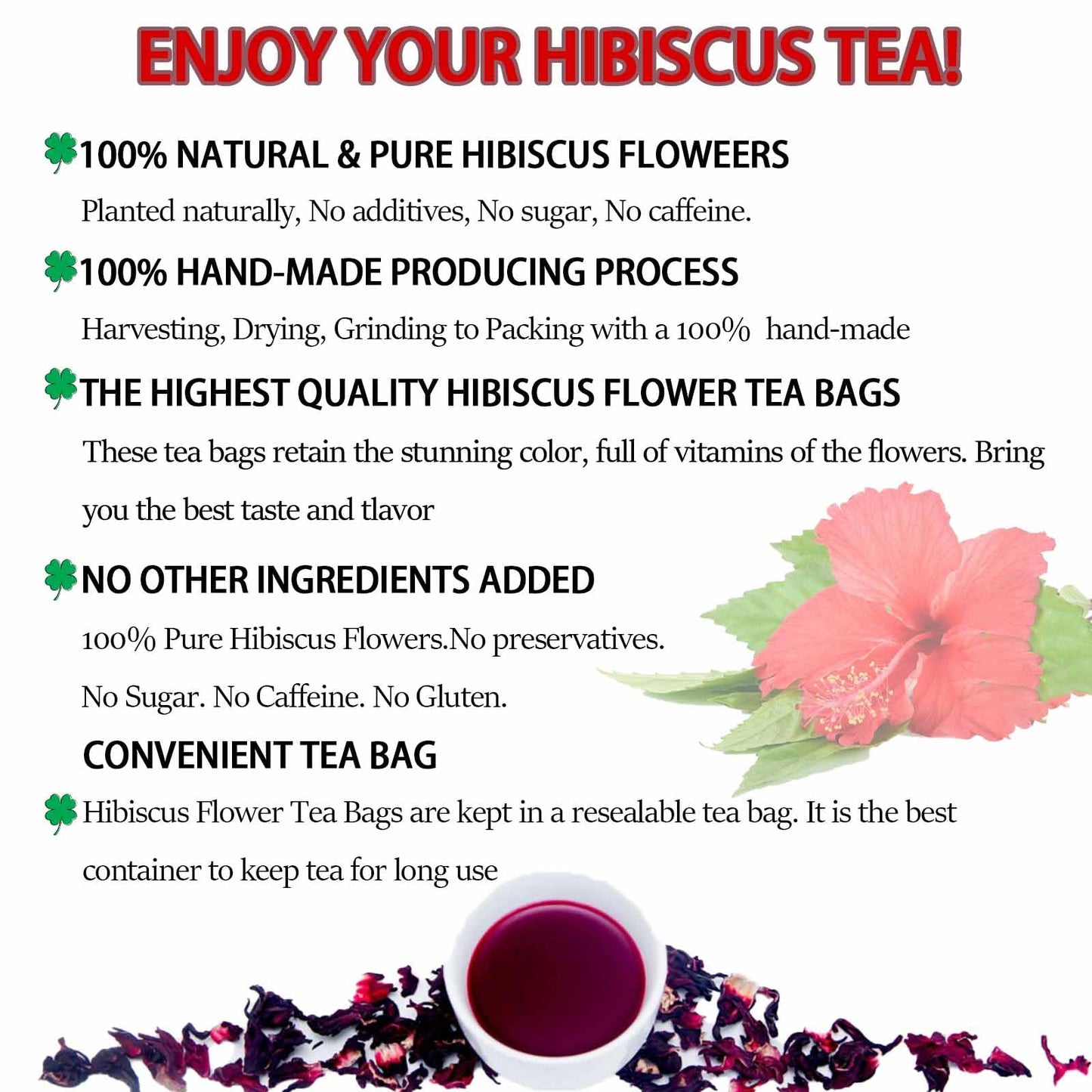XICOFISS Premium Hibiscus Tea Bags, 100% Natural, Handmade, Vegan, No Additives, Caffeine, Sugar, Gluten