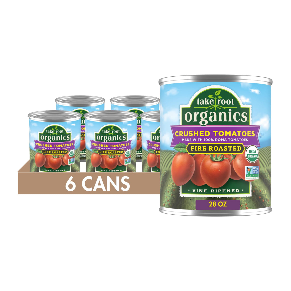 Take Root Organics Fire Roasted Organic Crushed Canned Tomatoes, 28 oz Can (Pack of 6 Cans)