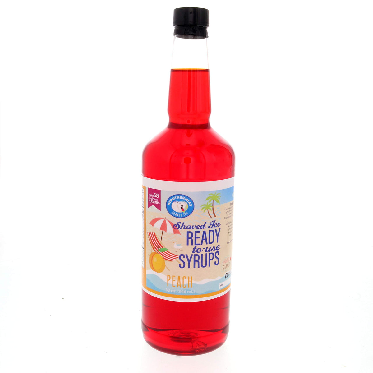Hypothermias Shaved Ice & Snow Cone Syrup, Shaved Ice Flavor - Quart (32 Fl. Oz) - Peach - Non-GMO 100% Pure Cane Sugar, BPA-Fre