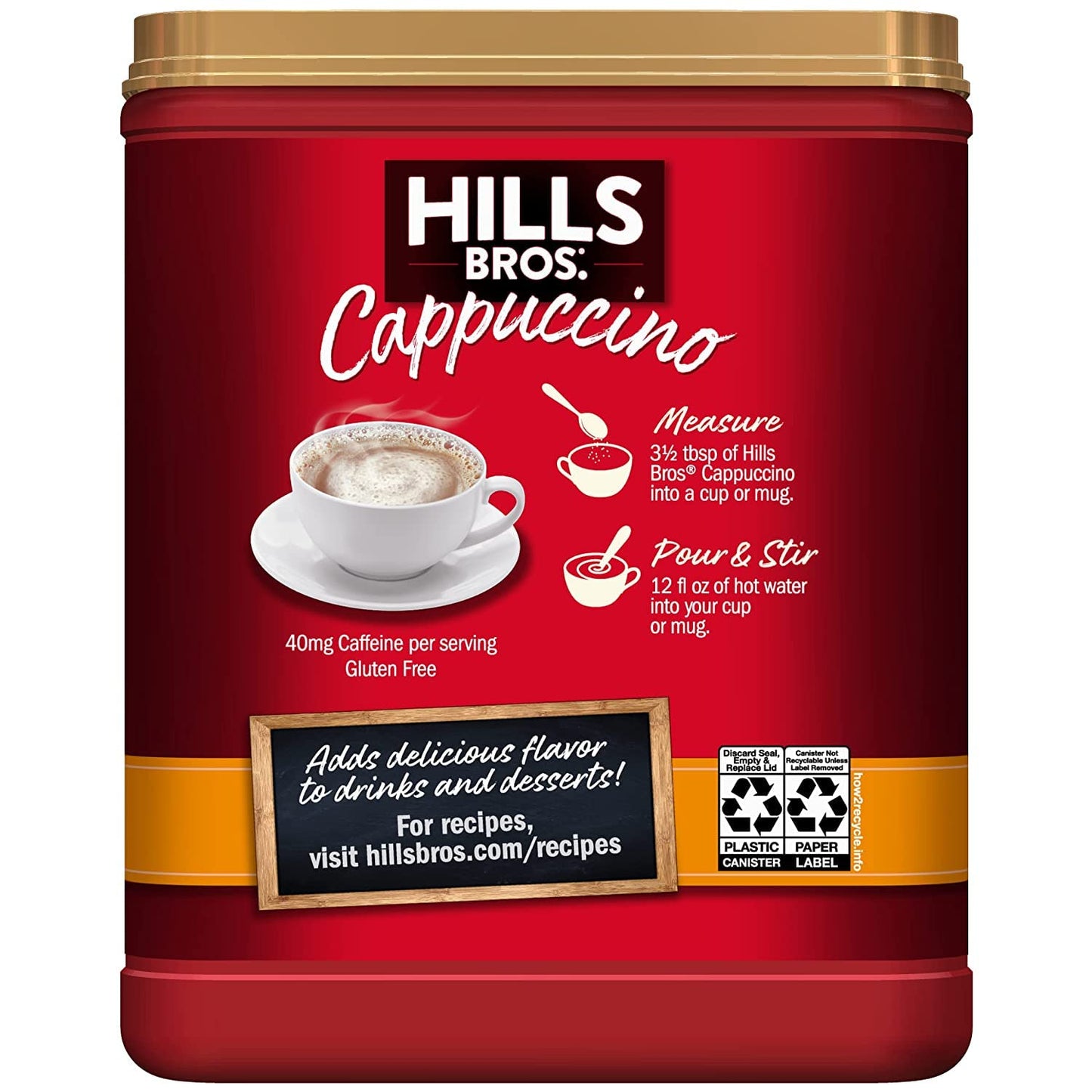 Hills Bros. Instant Cappuccino Mix, White Chocolate Caramel (16 Oz, Pack of 1) - Convenient and Versatile, Instant Hot or Iced C