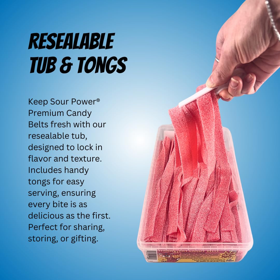 Sour Power Premium Candy Belts, Strawberry, 2.5 Lb